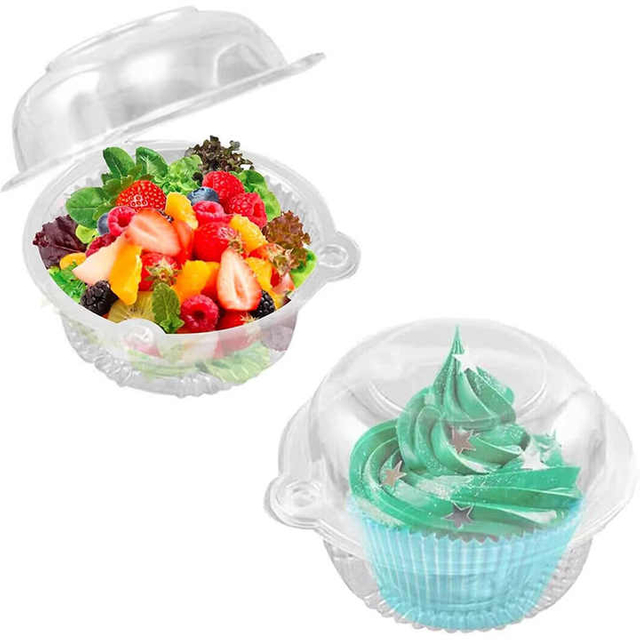 Plateaux en plastique transparents pour cupcakes, conteneurs alimentaires &agrave; charni&egrave;re, tasse de boulangerie, bo&icirc;te d'emballage de g&acirc;teaux, vente en gros
